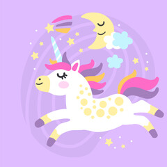 Cute unicorn with moon vector illustration