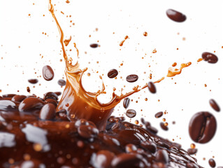 Fototapeta premium Splash of coffee, on white and color background