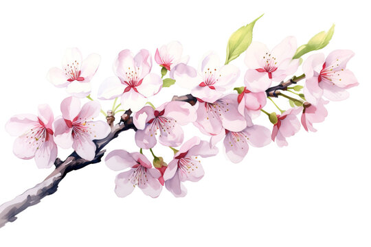  Pink blossom of sakura or cherry tree on white background