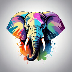 Brightly watercolour painted elephant head logo Isolated on a white background, printing logo, mug & t-shirts