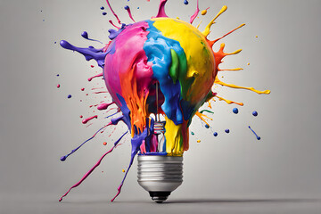 creative light bulb explodes with colorful splashes of paint. New idea, brainstorming concept. photo created using Playground AI platform