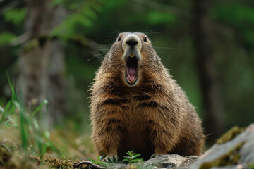 The groundhog woke up in the spring, talking about the arrival of early spring