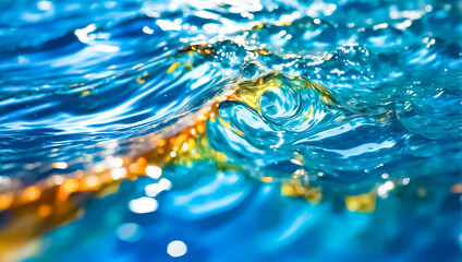 Naklejka na ściany i meble Blue wave background wallpaper, water ripples, natural drops, water splashes, beautiful realistic background of sea or ocean, nature concept.