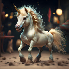 Obraz na płótnie Canvas cutest adorable excited Unicorn baby against night miracle background. Digital artwork. Ai generated