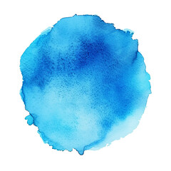 Abstract blue watercolor stain isolated on white or transparent background.	