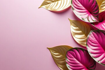 Elegant Caladium Leaf Border: Magenta Gold Fuchsia Pink
