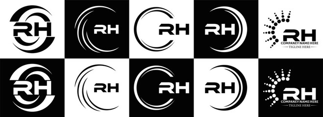 RH logo. RH set , R H design. White RH letter. RH, R H letter logo design. Initial letter RH letter logo set, linked circle uppercase monogram logo. R H letter logo vector design.	
