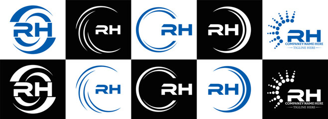 RH logo. RH set , R H design. White RH letter. RH, R H letter logo design. Initial letter RH letter logo set, linked circle uppercase monogram logo. R H letter logo vector design.	
