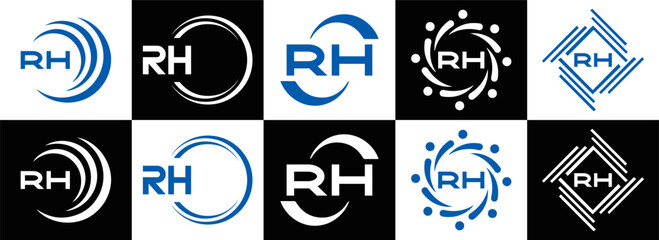 RH logo. RH set , R H design. White RH letter. RH, R H letter logo design. Initial letter RH letter logo set, linked circle uppercase monogram logo. R H letter logo vector design.	
