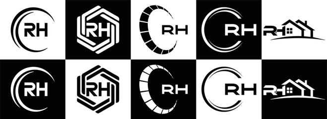 RH logo. RH set , R H design. White RH letter. RH, R H letter logo design. Initial letter RH letter logo set, linked circle uppercase monogram logo. R H letter logo vector design.	
