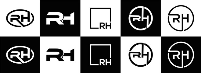 RH logo. RH set , R H design. White RH letter. RH, R H letter logo design. Initial letter RH letter logo set, linked circle uppercase monogram logo. R H letter logo vector design.	

