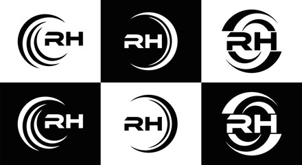 RH logo. RH set , R H design. White RH letter. RH, R H letter logo design. Initial letter RH letter logo set, linked circle uppercase monogram logo. R H letter logo vector design.	
