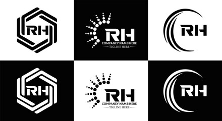 RH logo. RH set , R H design. White RH letter. RH, R H letter logo design. Initial letter RH letter logo set, linked circle uppercase monogram logo. R H letter logo vector design.	
