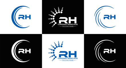 RH logo. RH set , R H design. White RH letter. RH, R H letter logo design. Initial letter RH letter logo set, linked circle uppercase monogram logo. R H letter logo vector design.	

