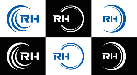 RH logo. RH set , R H design. White RH letter. RH, R H letter logo design. Initial letter RH letter logo set, linked circle uppercase monogram logo. R H letter logo vector design.	
