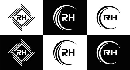 RH logo. RH set , R H design. White RH letter. RH, R H letter logo design. Initial letter RH letter logo set, linked circle uppercase monogram logo. R H letter logo vector design.	
