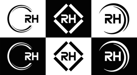 RH logo. RH set , R H design. White RH letter. RH, R H letter logo design. Initial letter RH letter logo set, linked circle uppercase monogram logo. R H letter logo vector design.	
