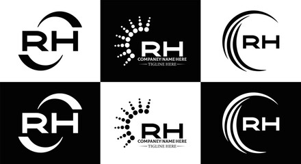 RH logo. RH set , R H design. White RH letter. RH, R H letter logo design. Initial letter RH letter logo set, linked circle uppercase monogram logo. R H letter logo vector design.	
