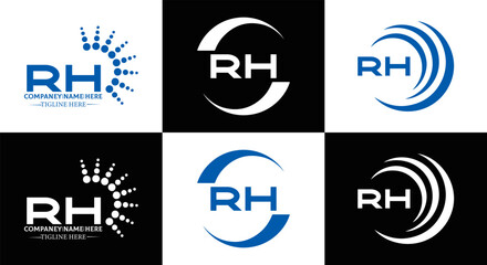 RH logo. RH set , R H design. White RH letter. RH, R H letter logo design. Initial letter RH letter logo set, linked circle uppercase monogram logo. R H letter logo vector design.	
