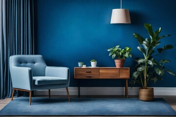 blue modern living room with lamp