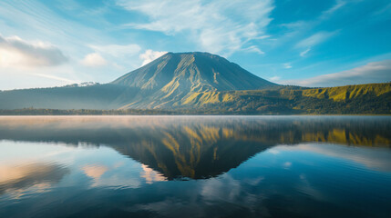 Fototapeta na wymiar Volcanic mountain in morning light reflected.