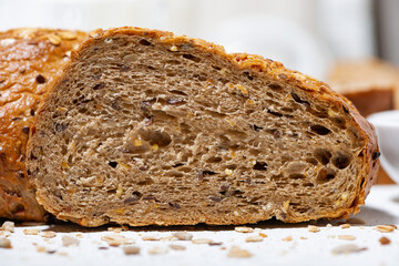 healthy bread with oats and seeds in a cut