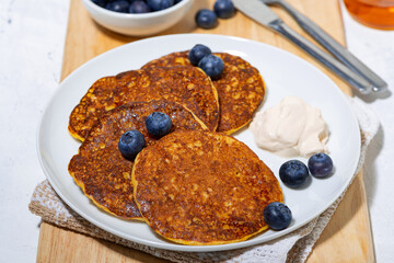 homemade pancakes with blueberries and yogurt