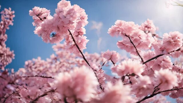 Cherry blossom blowing in the wind, Sakura tree