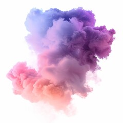 A dense and colorful cloud of haze is isolated against a white background, creating a striking visual contrast.