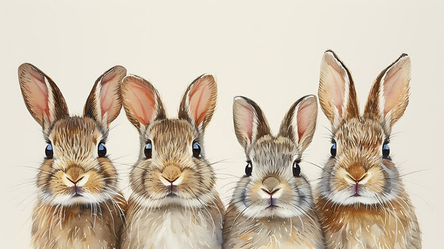 Rabbit family or baby rabits painted with watercolors  Vector illustration rabbit isolated on white background