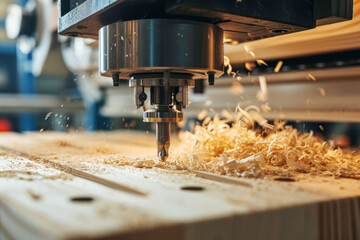 Precision machinery at a furniture manufacturing plant showcases the cutting and shaping of raw materials into refined products.
