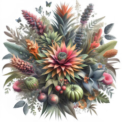 3D rendering of a collage of colorful succulent plants isolated on transparent background.,