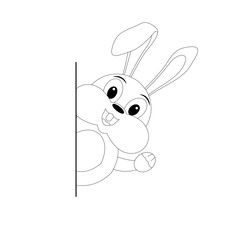 rabbit saying hello. Rabbit appears on left side. minimalist bunny. outlines rabbit. happy easter. thin lign. white background. black & white - Stock vector 