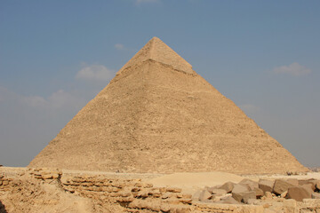 The Great Pyramids in Giza pyramid complex, Egypt. One of Seven Wonders of the World.