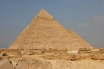 The Great Pyramids in Giza pyramid complex, Egypt. One of Seven Wonders of the World.