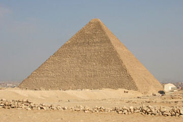 The Great Pyramids in Giza pyramid complex, Egypt. One of Seven Wonders of the World.