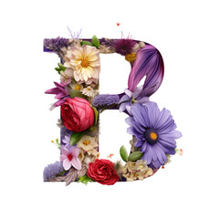 Obraz premium Letter B with flower elements flower made of flower 3D isolated on transparent background
