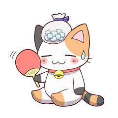 熱中症対策する三毛猫