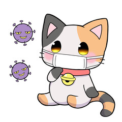マスクで予防する三毛猫