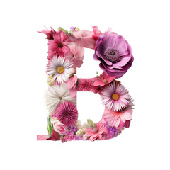 Letter B with flower elements flower made of flower 3D isolated on transparent background
