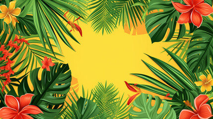 Fototapeta na wymiar Colorful tropical plants background with copy space