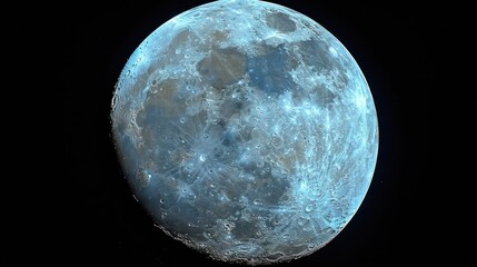 a close up of a large blue moon in the night sky with a black back ground and dark sky in the background. - obrazy, fototapety, plakaty