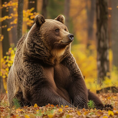 Fototapeta premium A large brown bear resting in an autumn forest. Made with generative ai