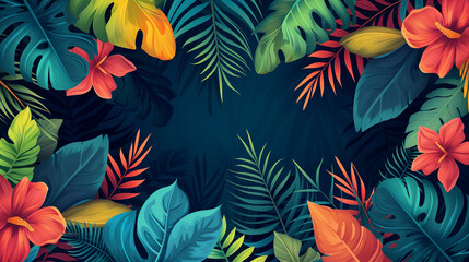 Colorful tropical plants background with copy space