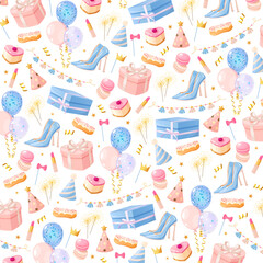 Girl's birthday celebration elements background.