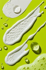 Obraz premium different texture white serum swatches and droplets on a bold green background