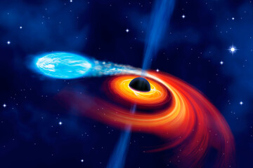 Obraz na płótnie Canvas DAS ENDE EINES STERNS Ein blauer Stern wird von der Gravitation eines schwarzen Loches zerrissen.