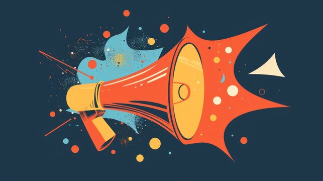 An abstract, modern minimalist illustration depicts a megaphone delivering a message, embodying contemporary communication and artistic simplicity.