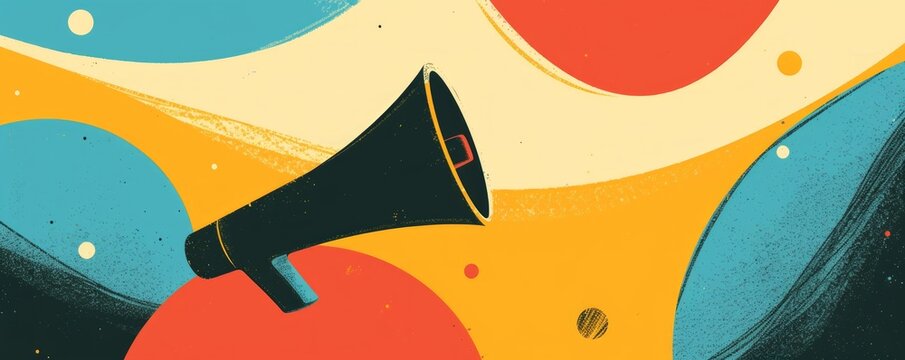 An abstract, modern minimalist illustration depicts a megaphone delivering a message, embodying contemporary communication and artistic simplicity.