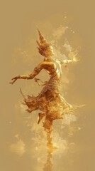 Golden tone Thai culture manora dancer minimalist background image for cellphone, mobile phone, ios, android.